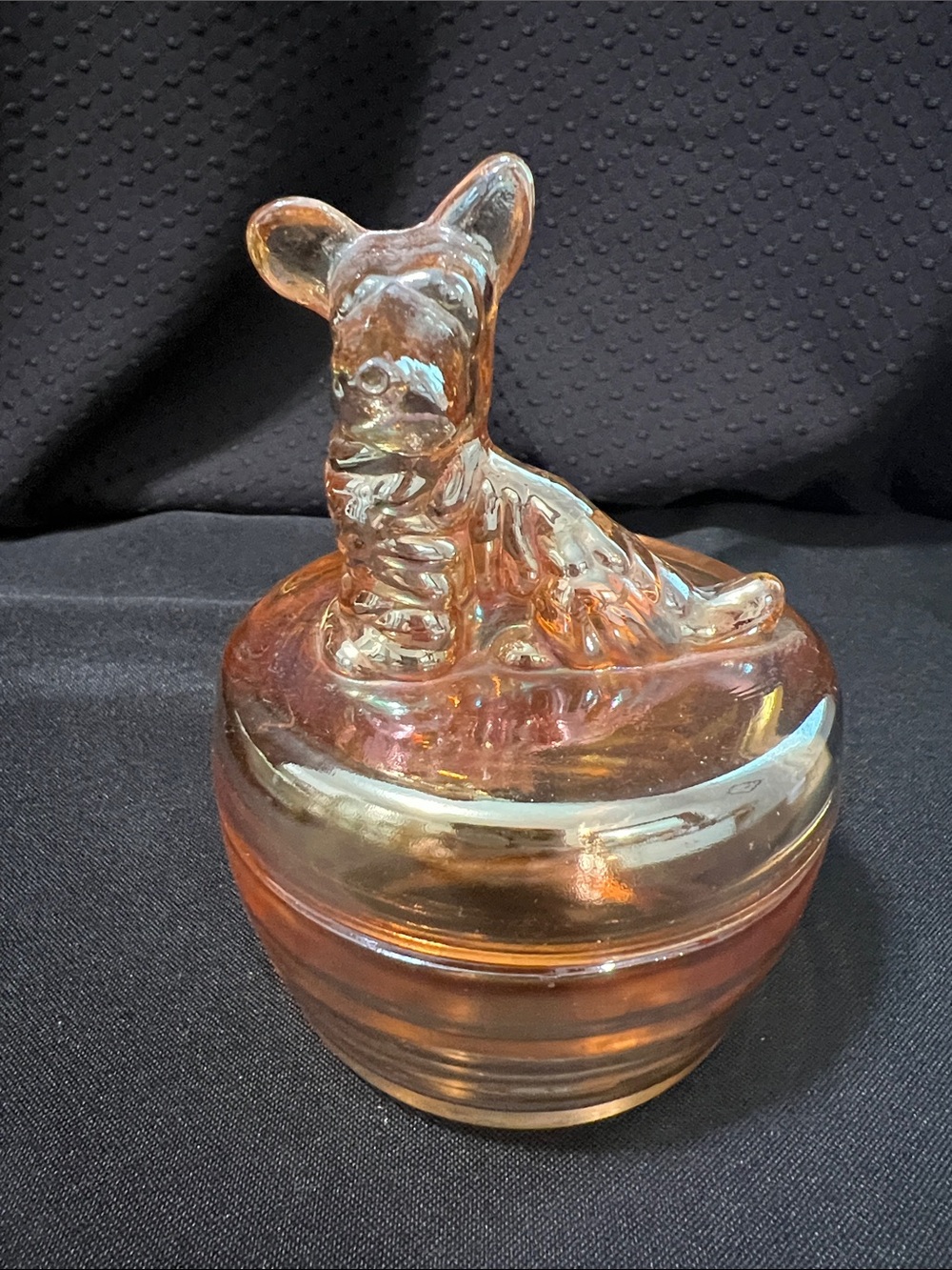 Jeanette Glass  marigold carnival glass trinket dish